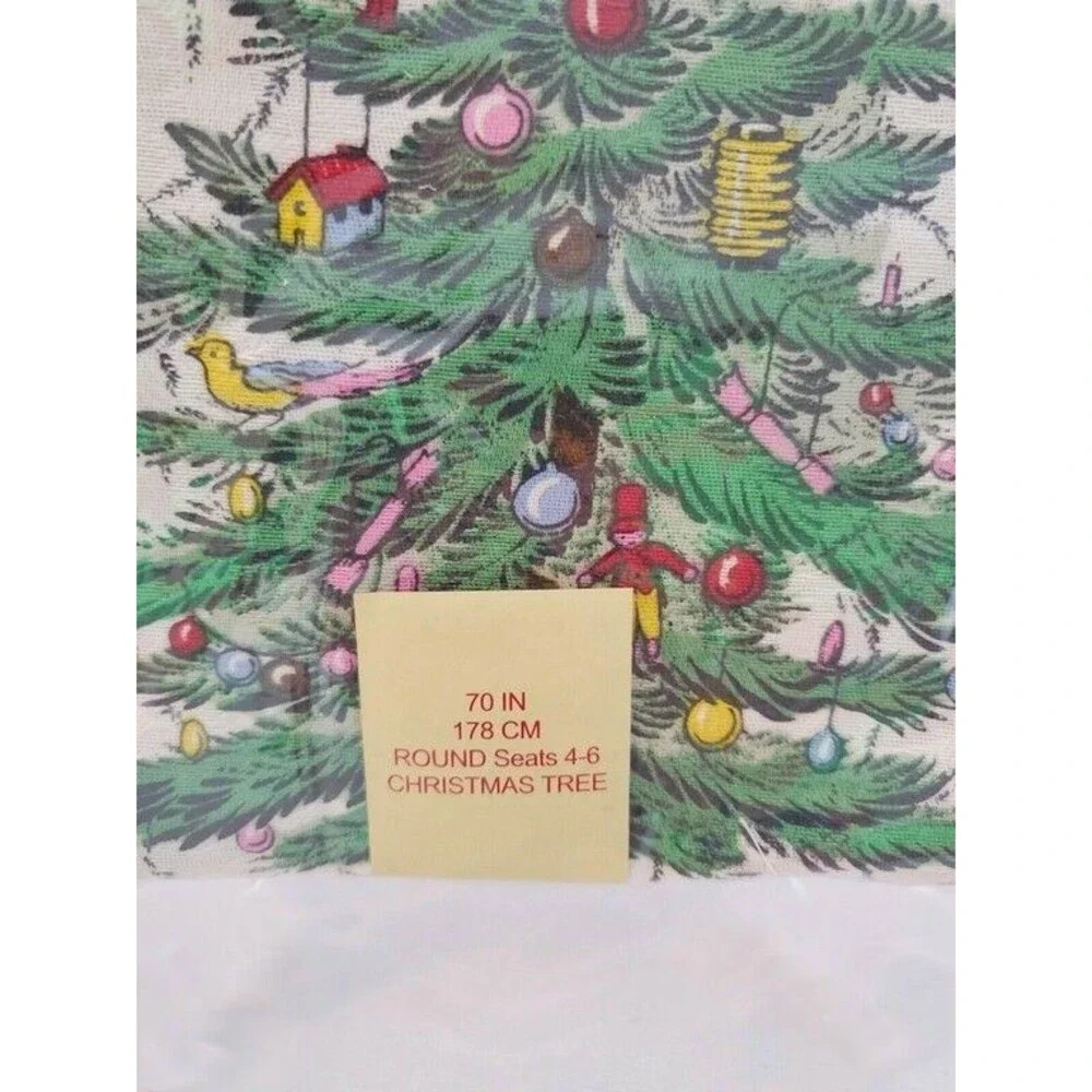 Spode Christmas Tree Fabric Tablecloth Holiday Holly Green Ribbon 70